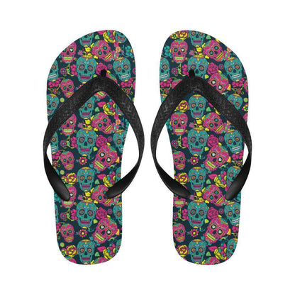 Sugar Skull Floral Design Themed Print Flip Flops-JTAMIGO.COM