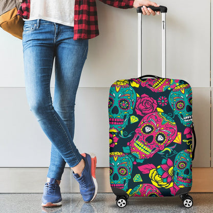 Sugar Skull Floral Design Themed Print Luggage Cover Protector