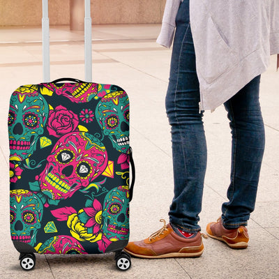 Sugar Skull Floral Design Themed Print Luggage Cover Protector