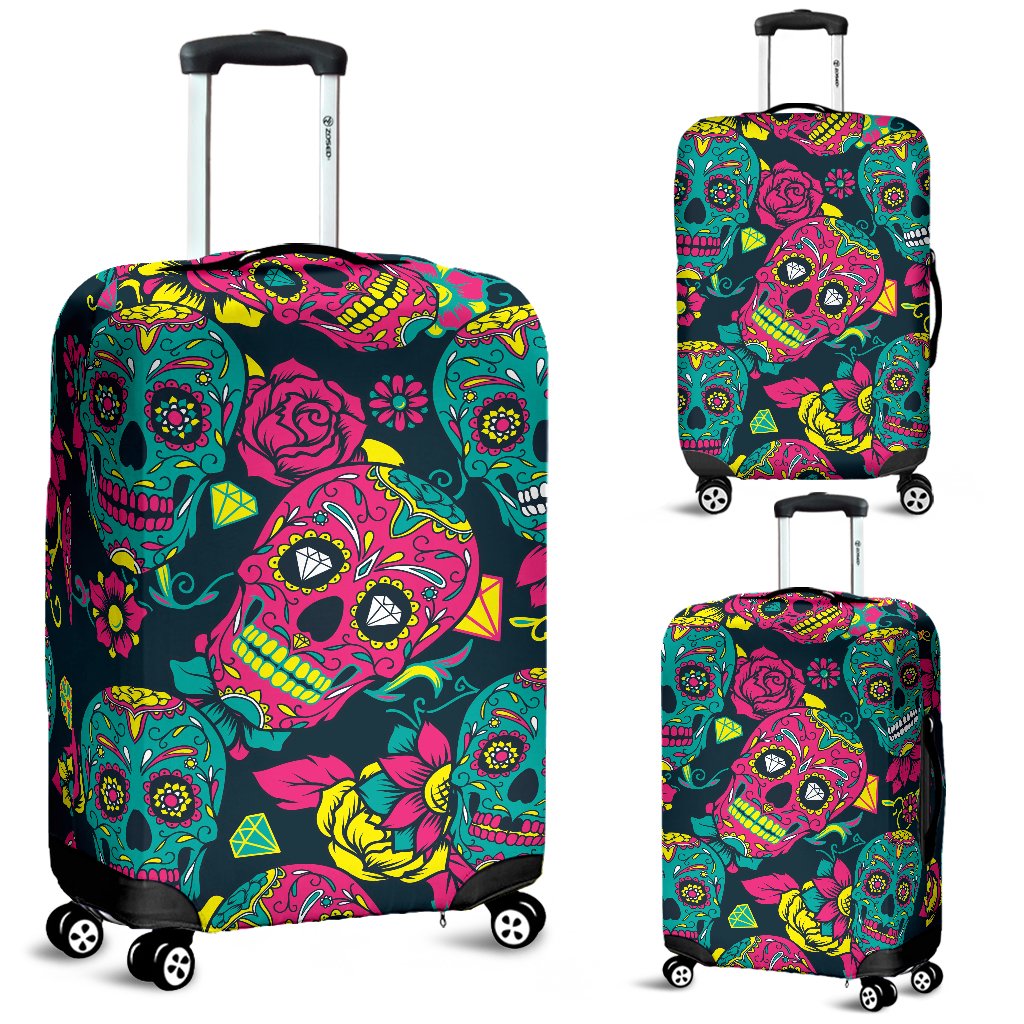 Sugar Skull Floral Design Themed Print Luggage Cover Protector
