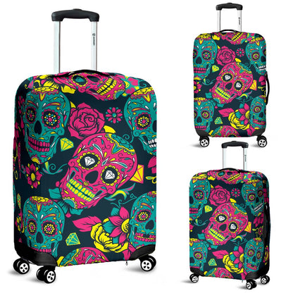 Sugar Skull Floral Design Themed Print Luggage Cover Protector