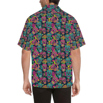 Sugar Skull Floral Design Themed Print Men Aloha Hawaiian Shirt