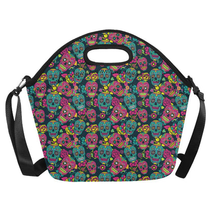 Sugar Skull Floral Design Themed Print Neoprene Lunch Bag (Model 1669)(Large)-JTAMIGO.COM