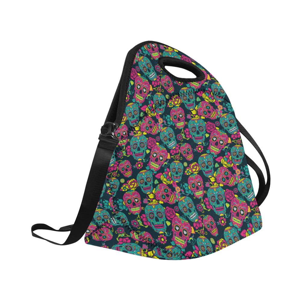 Sugar Skull Floral Design Themed Print Neoprene Lunch Bag (Model 1669)(Large)-JTAMIGO.COM