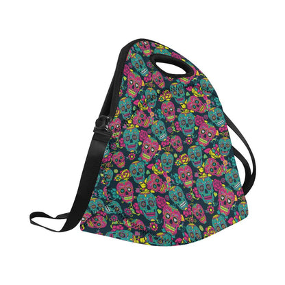 Sugar Skull Floral Design Themed Print Neoprene Lunch Bag (Model 1669)(Large)-JTAMIGO.COM
