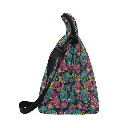 Sugar Skull Floral Design Themed Print Neoprene Lunch Bag (Model 1669)(Large)-JTAMIGO.COM