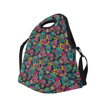 Sugar Skull Floral Design Themed Print Neoprene Lunch Bag (Model 1669)(Large)-JTAMIGO.COM