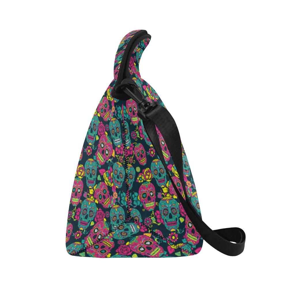 Sugar Skull Floral Design Themed Print Neoprene Lunch Bag (Model 1669)(Large)-JTAMIGO.COM