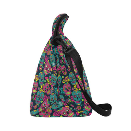 Sugar Skull Floral Design Themed Print Neoprene Lunch Bag (Model 1669)(Large)-JTAMIGO.COM