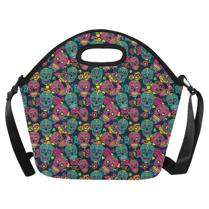 Sugar Skull Floral Design Themed Print Neoprene Lunch Bag (Model 1669)(Large)-JTAMIGO.COM