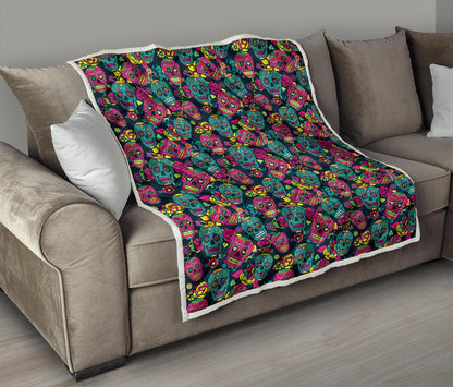 Sugar Skull Floral Design Themed Print Premium Quilt-JTAMIGO.COM