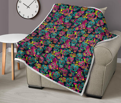 Sugar Skull Floral Design Themed Print Premium Quilt-JTAMIGO.COM