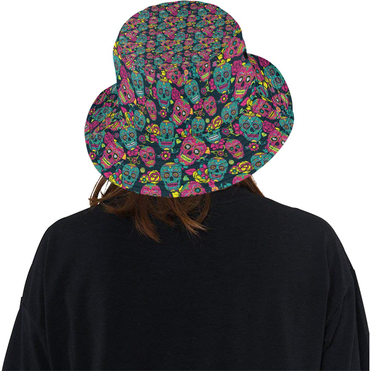 Sugar Skull Floral Design Themed Print Unisex Bucket Hat