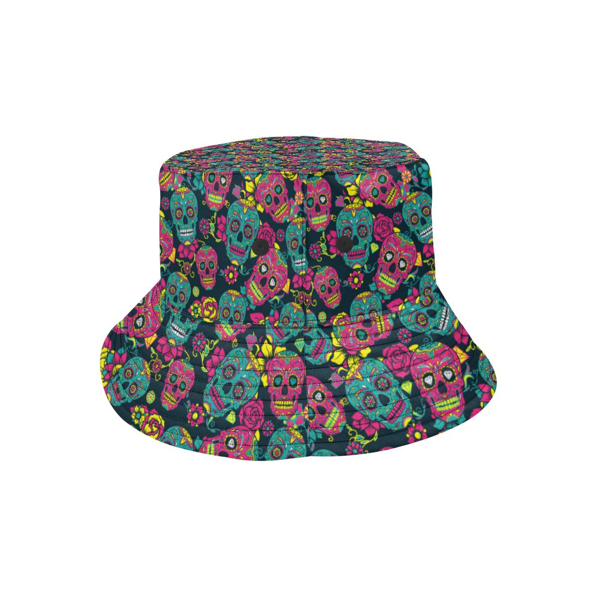 Sugar Skull Floral Design Themed Print Unisex Bucket Hat