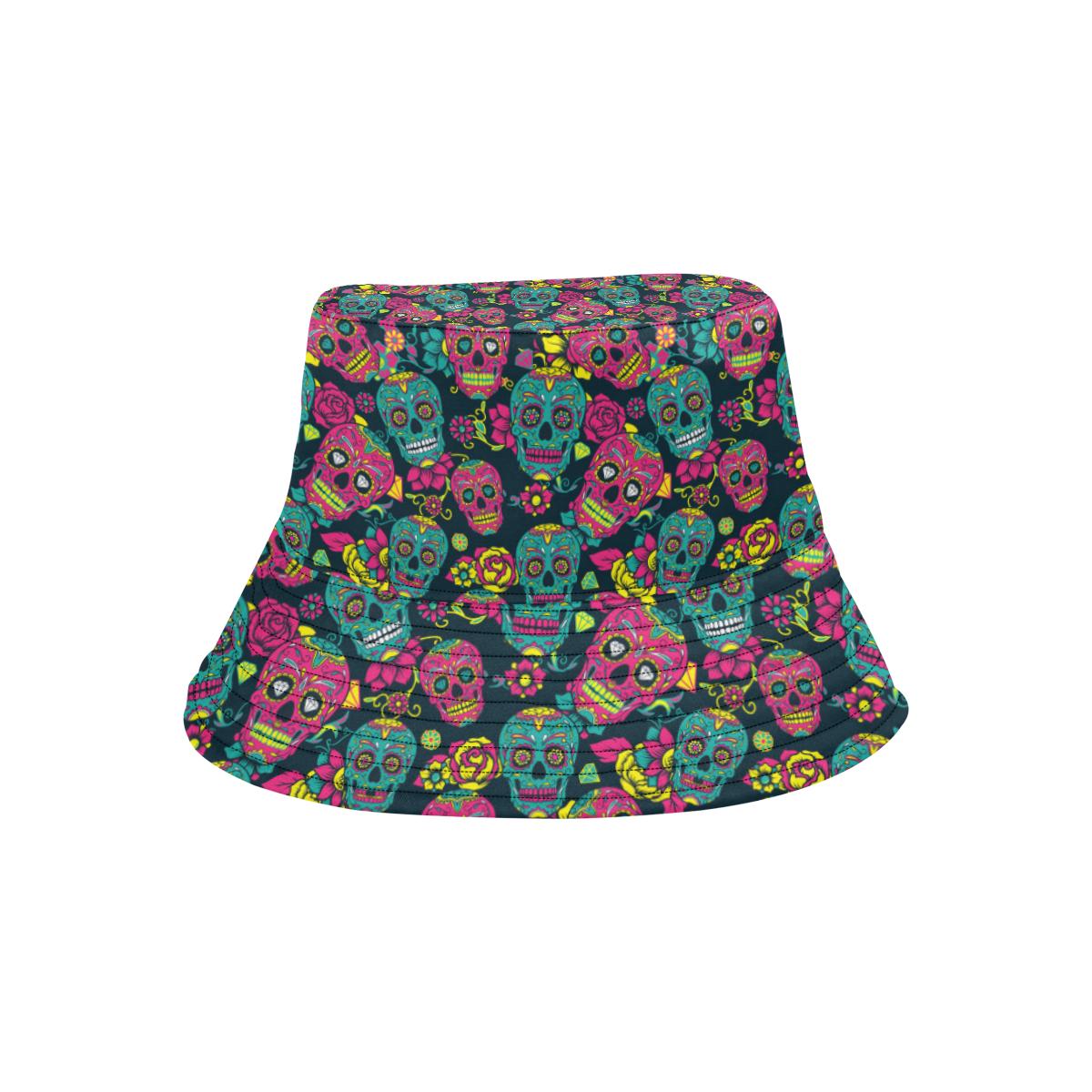 Sugar Skull Floral Design Themed Print Unisex Bucket Hat