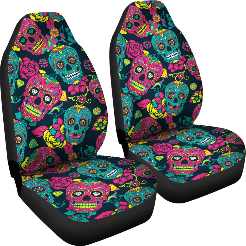 Sugar Skull Floral Design Themed Print Universal Fit Car Seat Covers
