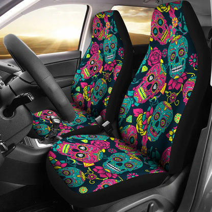 Sugar Skull Floral Design Themed Print Universal Fit Car Seat Covers