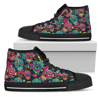 Sugar Skull Floral Design Themed Print Women High Top Shoes