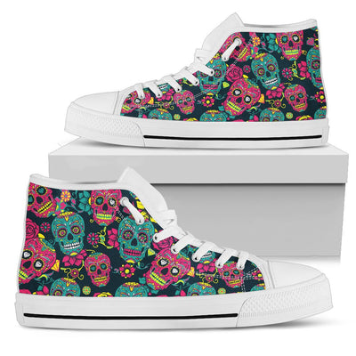 Sugar Skull Floral Design Themed Print Women High Top Shoes