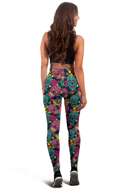 Sugar Skull Floral Design Themed Print Women Leggings