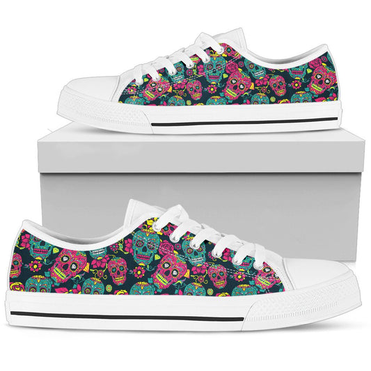 Sugar Skull Floral Design Themed Print Women Low Top Shoes-JTAMIGO.COM