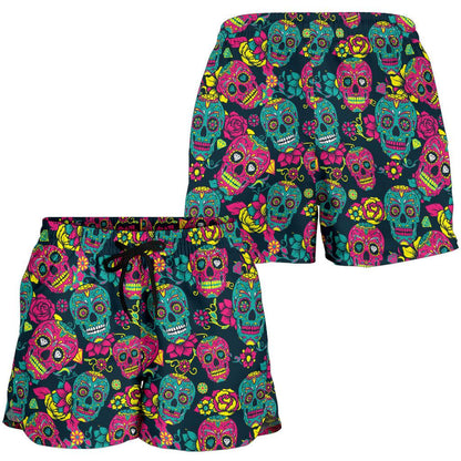 Sugar Skull Floral Design Themed Print Women Shorts-JTAMIGO.COM