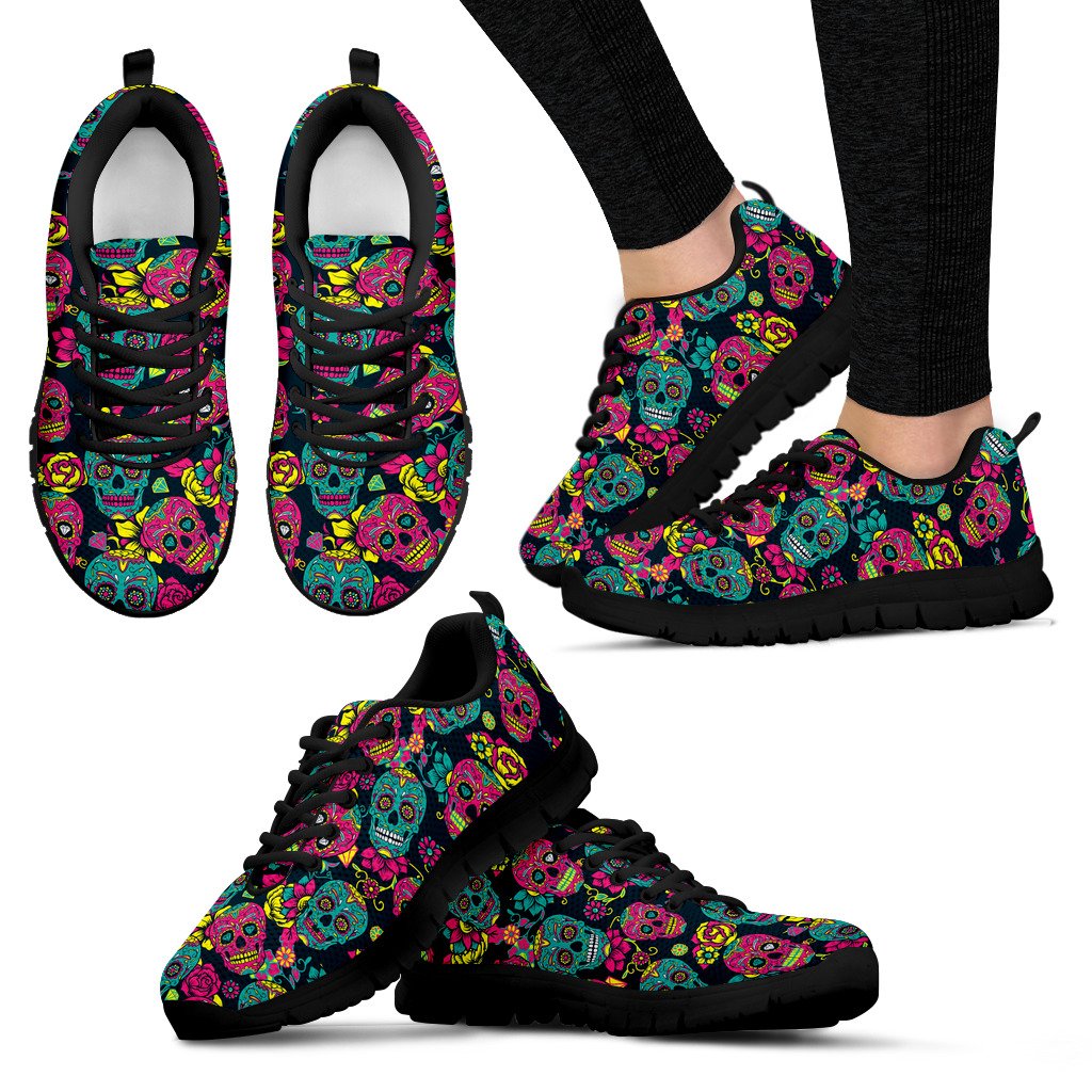 Sugar Skull Floral Design Themed Print Women Sneakers Shoes