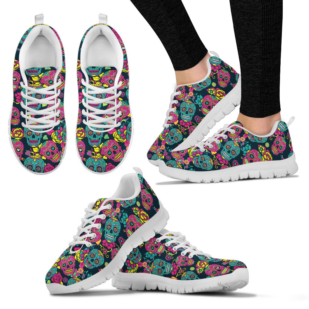 Sugar Skull Floral Design Themed Print Women Sneakers Shoes