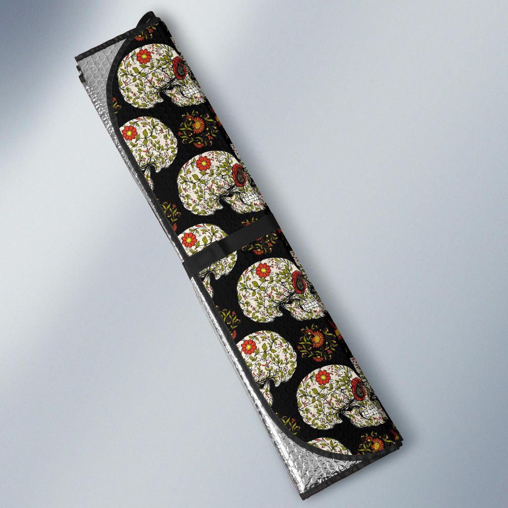 Sugar Skull Flower Design Themed Print Car Sun Shade For Windshield