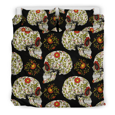 Sugar Skull Flower Design Themed Print Duvet Cover Bedding Set