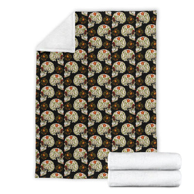 Sugar Skull Flower Design Themed Print Fleece Blanket