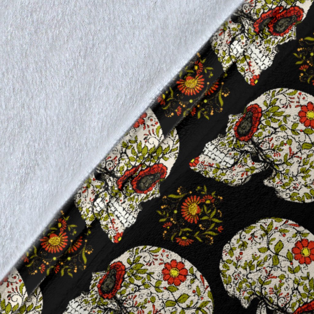 Sugar Skull Flower Design Themed Print Fleece Blanket