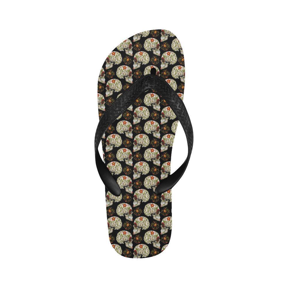 Sugar Skull Flower Design Themed Print Flip Flops-JTAMIGO.COM