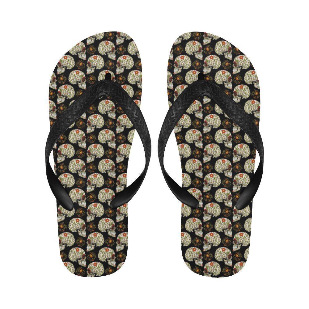 Sugar Skull Flower Design Themed Print Flip Flops-JTAMIGO.COM