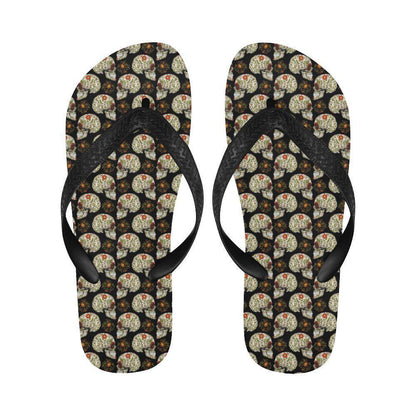 Sugar Skull Flower Design Themed Print Flip Flops-JTAMIGO.COM