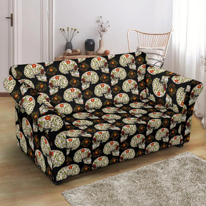 Sugar Skull Flower Design Themed Print Loveseat Slipcover-JTAMIGO.COM