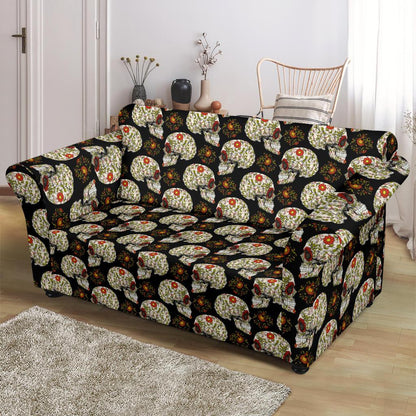 Sugar Skull Flower Design Themed Print Loveseat Slipcover-JTAMIGO.COM