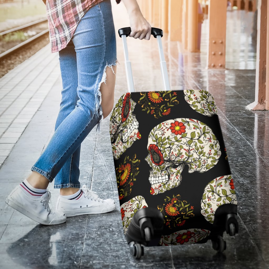 Sugar Skull Flower Design Themed Print Luggage Cover Protector