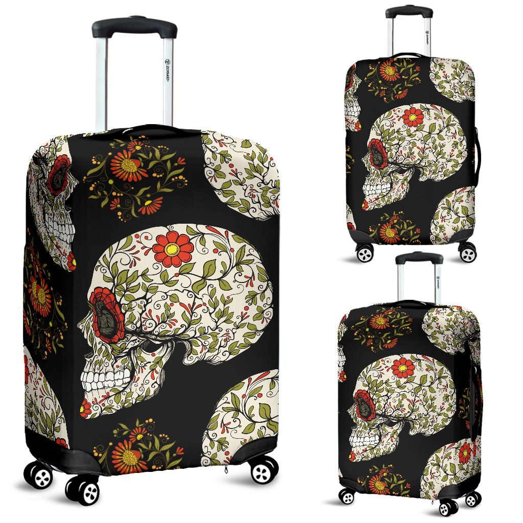 Sugar Skull Flower Design Themed Print Luggage Cover Protector