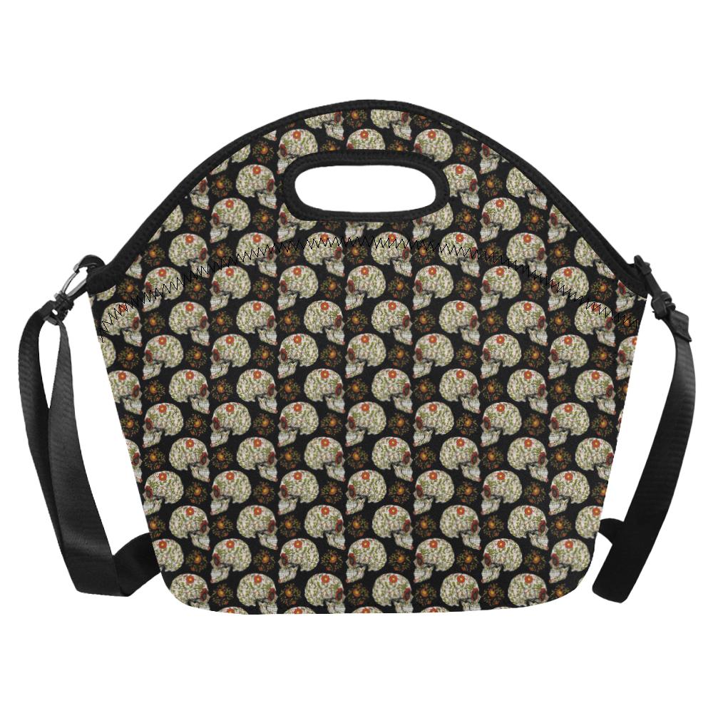 Sugar Skull Flower Design Themed Print Neoprene Lunch Bag (Model 1669)(Large)-JTAMIGO.COM