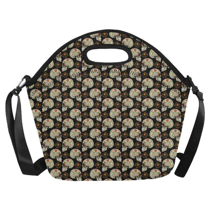 Sugar Skull Flower Design Themed Print Neoprene Lunch Bag (Model 1669)(Large)-JTAMIGO.COM