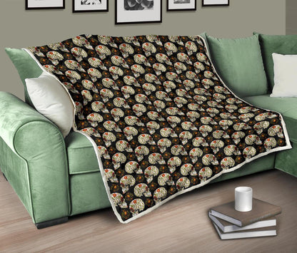 Sugar Skull Flower Design Themed Print Premium Quilt-JTAMIGO.COM