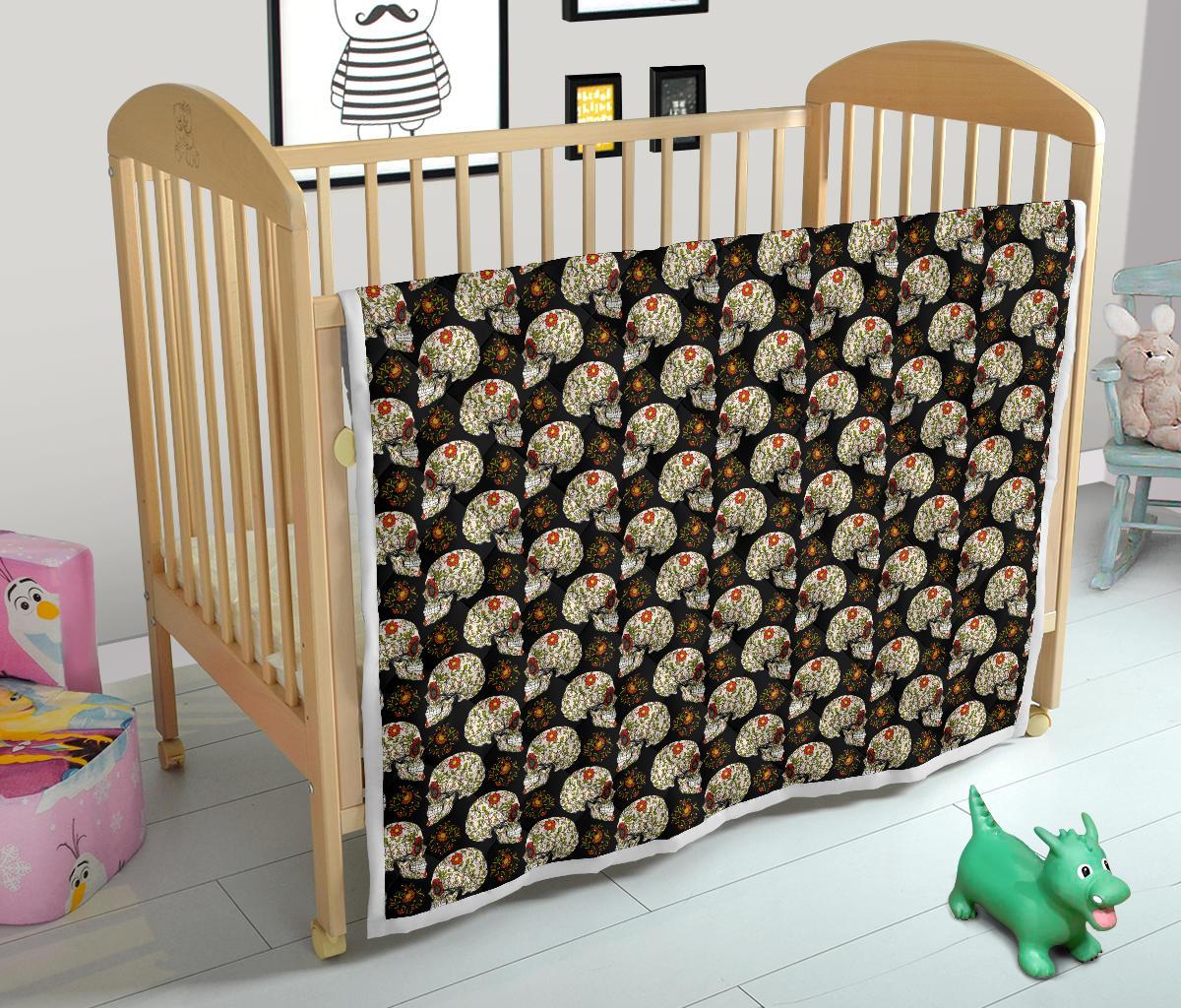 Sugar Skull Flower Design Themed Print Premium Quilt-JTAMIGO.COM