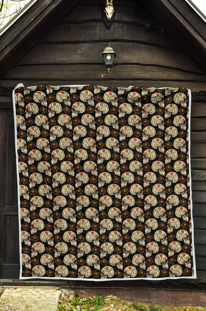 Sugar Skull Flower Design Themed Print Premium Quilt-JTAMIGO.COM
