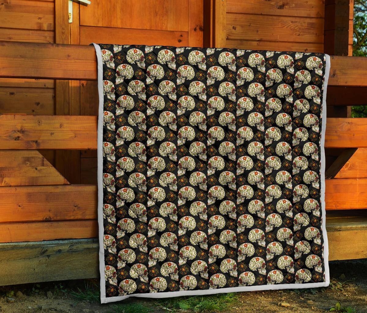 Sugar Skull Flower Design Themed Print Premium Quilt-JTAMIGO.COM