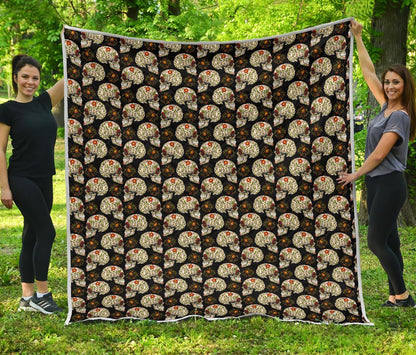 Sugar Skull Flower Design Themed Print Premium Quilt-JTAMIGO.COM