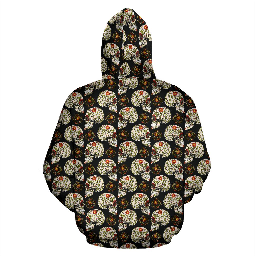 Sugar Skull Flower Design Themed Print Pullover Hoodie