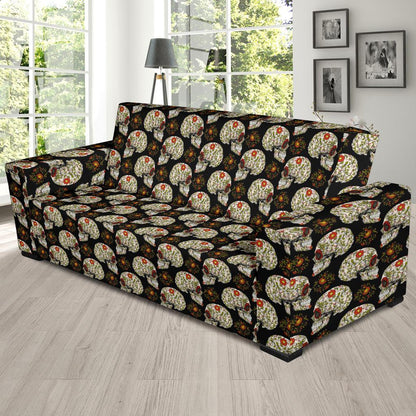Sugar Skull Flower Design Themed Print Sofa Slipcover-JTAMIGO.COM