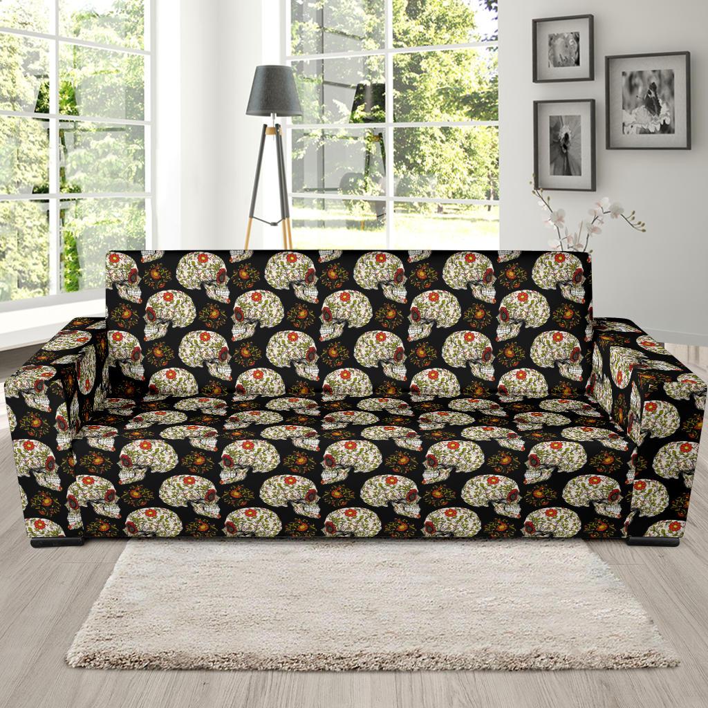 Sugar Skull Flower Design Themed Print Sofa Slipcover-JTAMIGO.COM