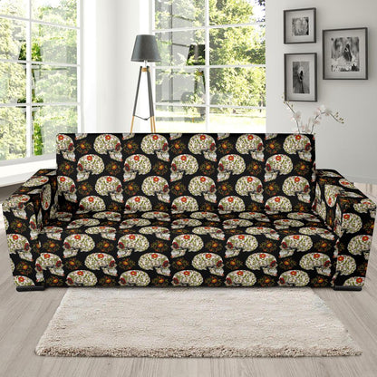 Sugar Skull Flower Design Themed Print Sofa Slipcover-JTAMIGO.COM